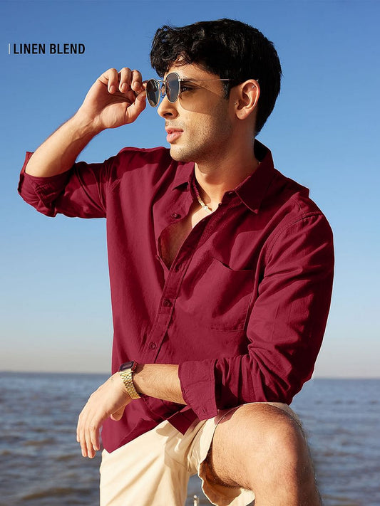 Men’s Classic Burgundy Linen Blend Shirt